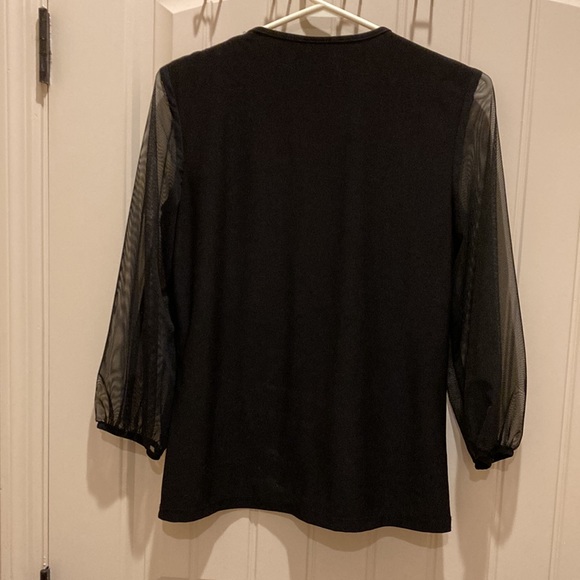 Modes Crystal Fashions Black and White Blouse with Sheer 3/4 Sleeves Size S - Picture 6 of 6